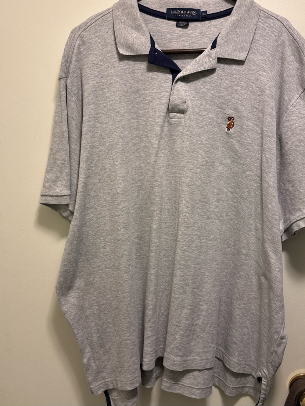 U.S. Polo Assn. Light Gray Men’s Polo with Contrast Navy Trim